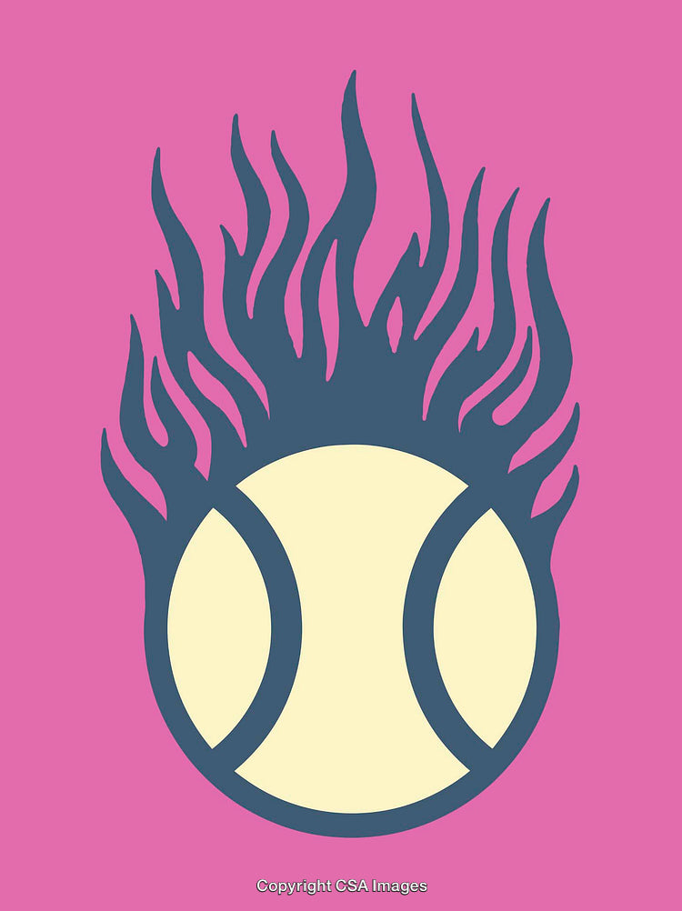 Tennis Ball with Flames in Modern Line Art Style