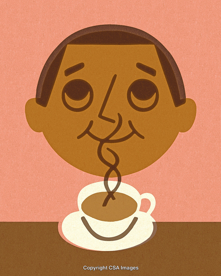 Quirky Illustration of a Smiling Face Enjoying a Cup of Coffee
