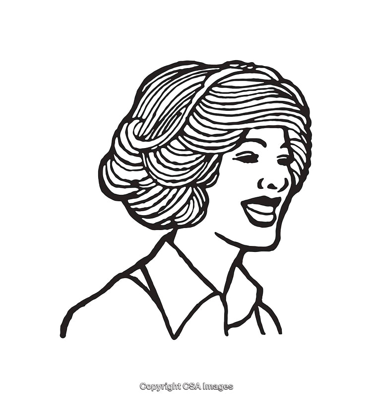 Black and White Line Art of Smiling Woman's Face in Illustration