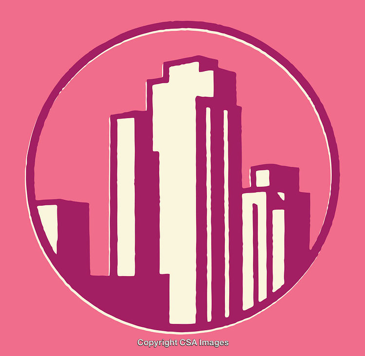 Abstract Cityscape Illustration with Modern Buildings and Vibrant Colors
