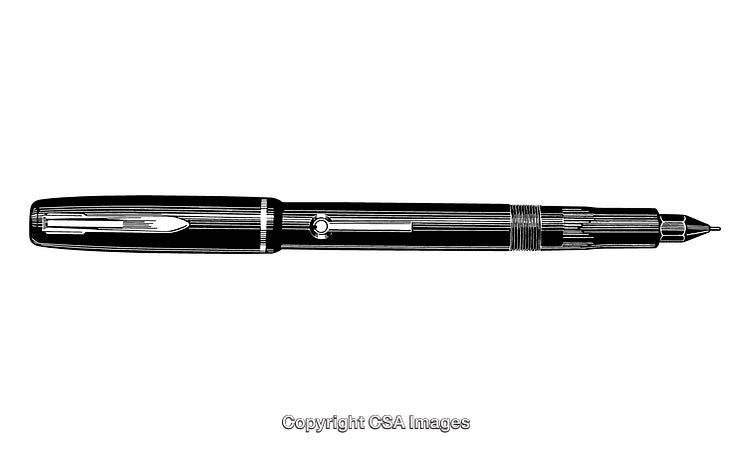 Detailed Black and White Engraving of a Fountain Pen