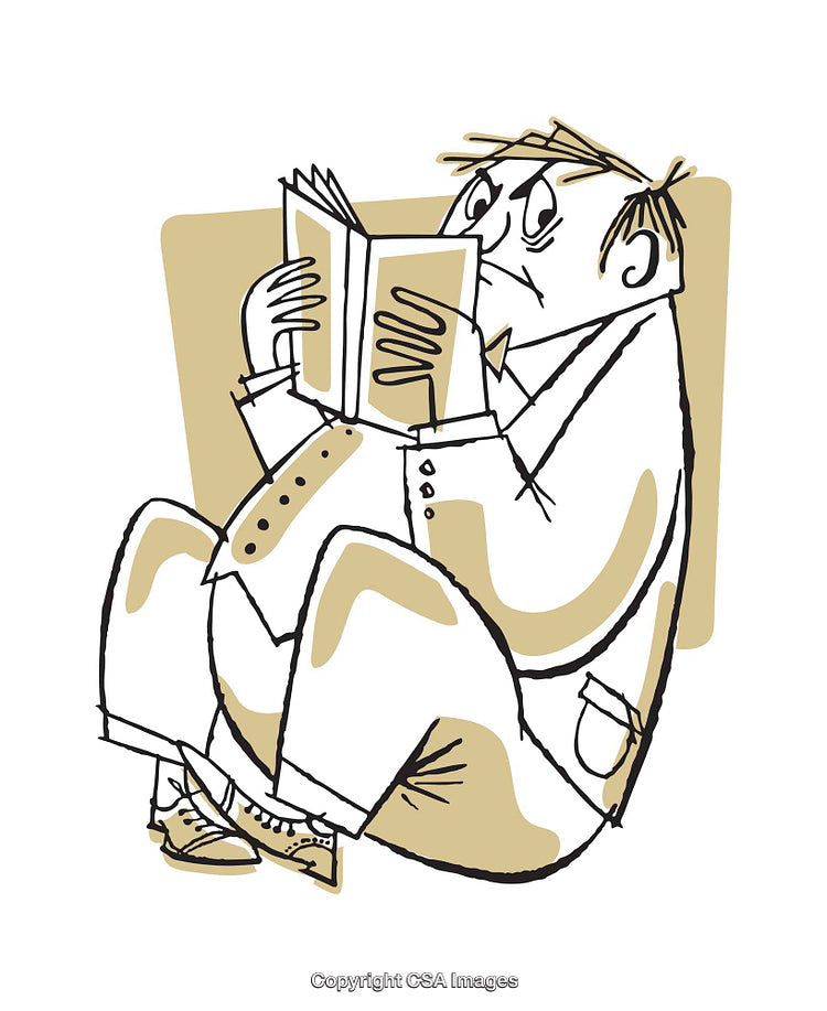 Quirky Illustration of a Person Absorbed in Reading a Book