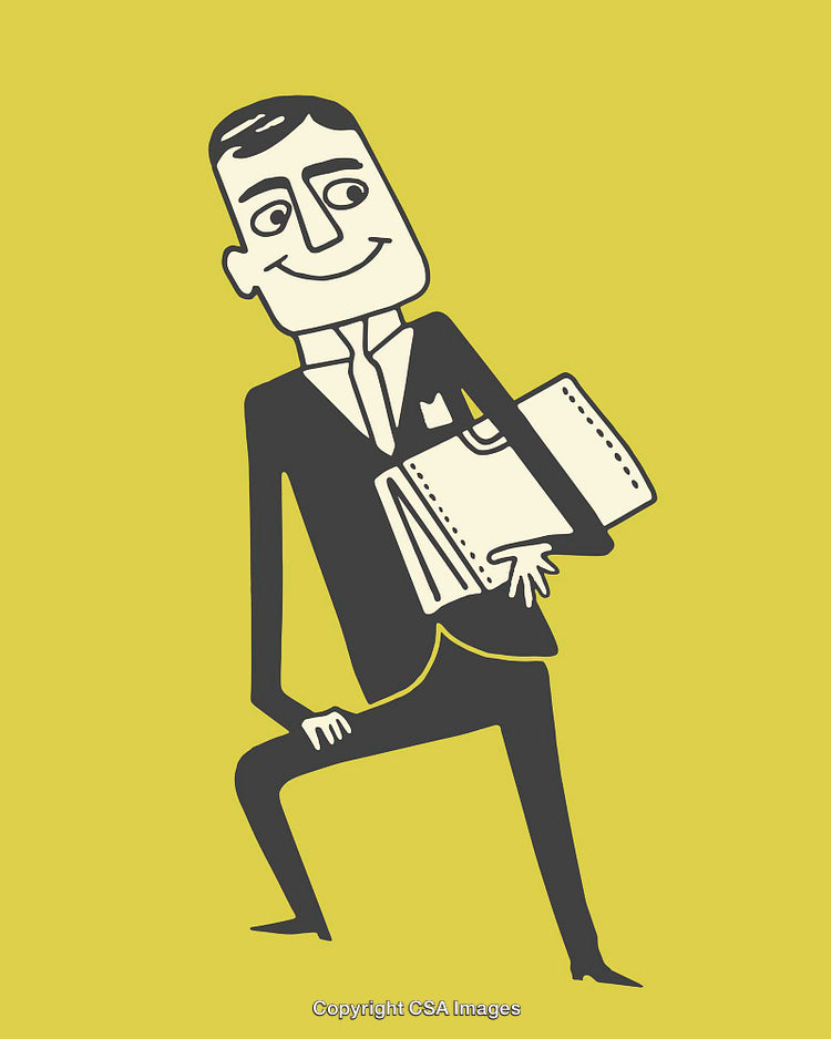 Illustration of a Confident Businessman Holding Documents and Smiling