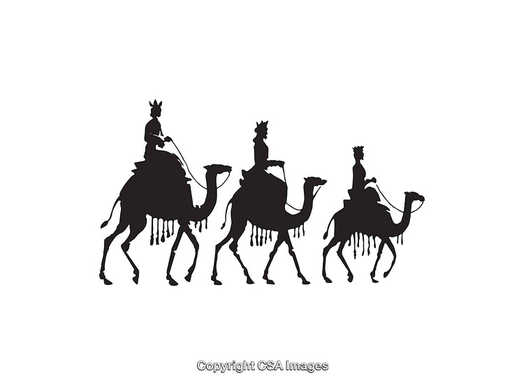 Silhouette of Three Wise Men on Camels in Procession