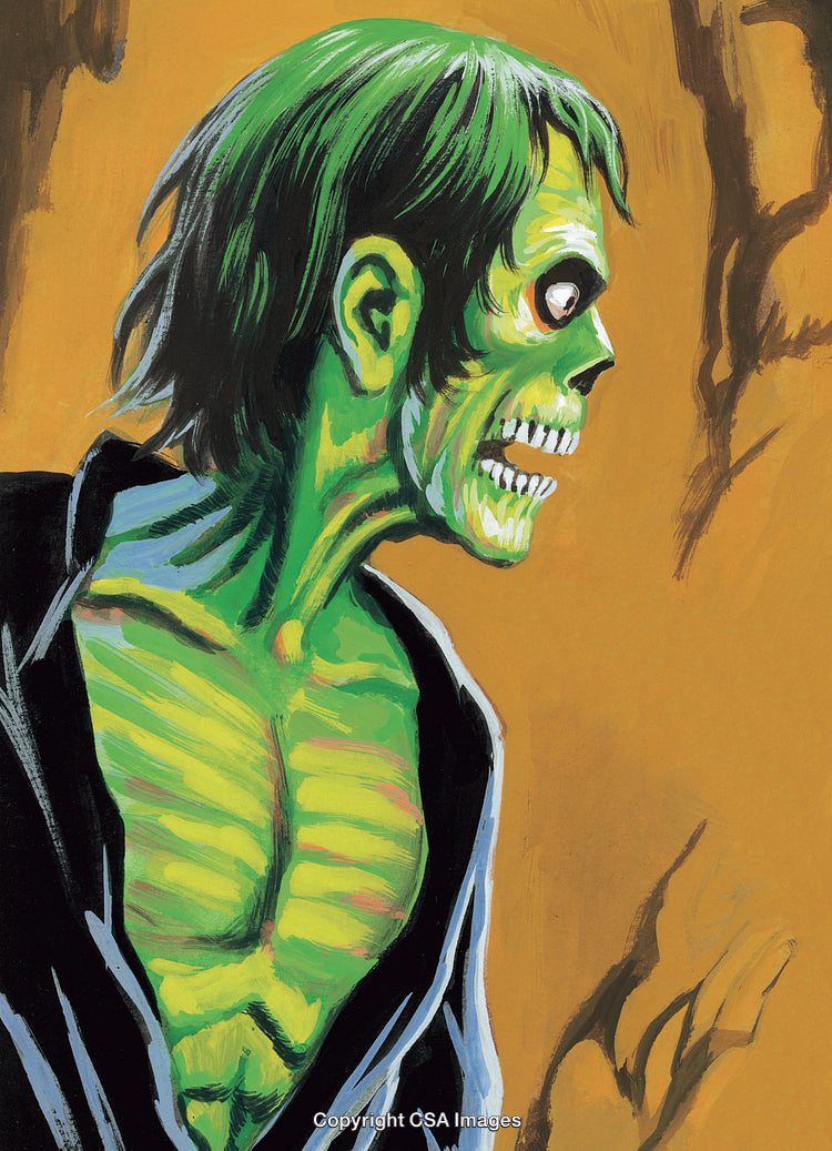 Illustration of a Green Zombie with a Focused Expression