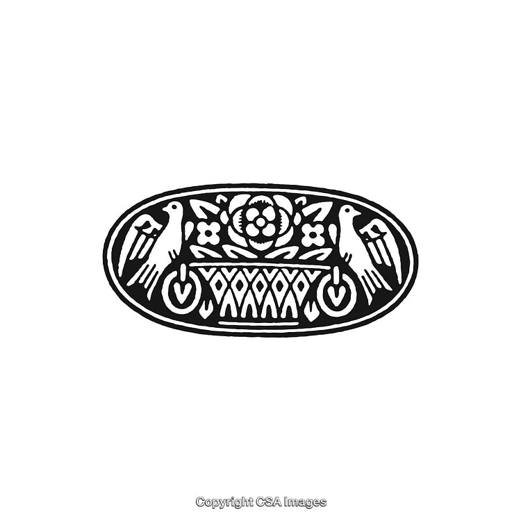 Intricate Black And White Ornamental Design with Birds and Floral Patterns