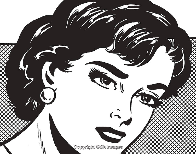 Pop Art Style Illustration of a Glamorous Woman in Monochrome Colors