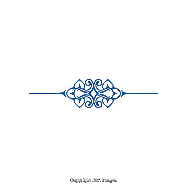 Elegant Blue Decorative Divider With Ornate Swirl Motifs on White Background
