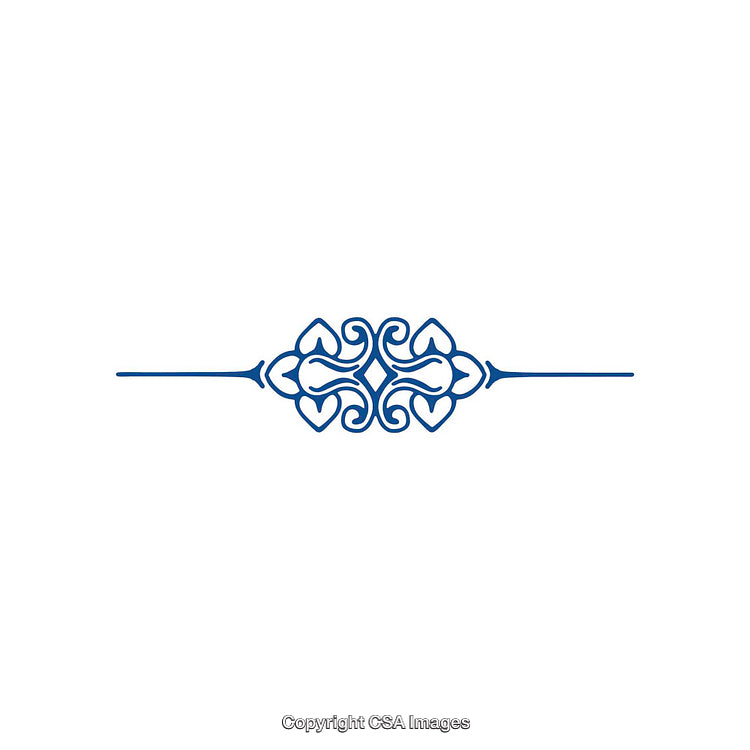 Elegant Blue Decorative Divider With Ornate Swirl Motifs on White Background