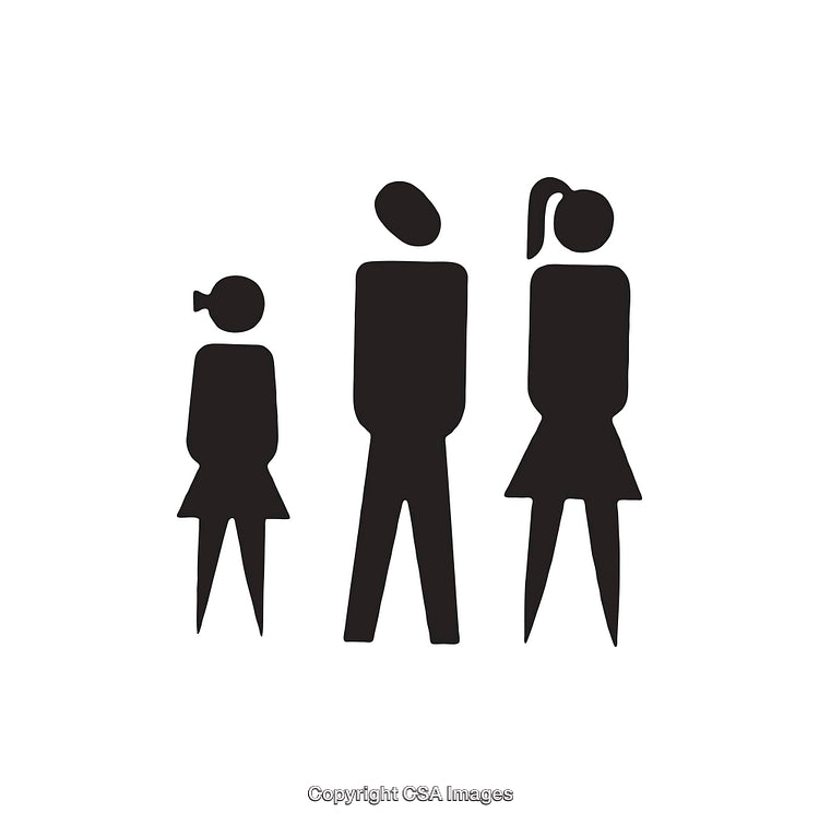 Black and White Family Icon Representing Parents and Child Figures