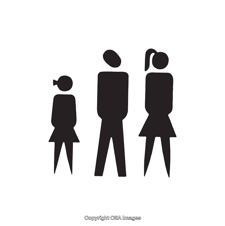 Black and White Family Icon Representing Parents and Child Figures