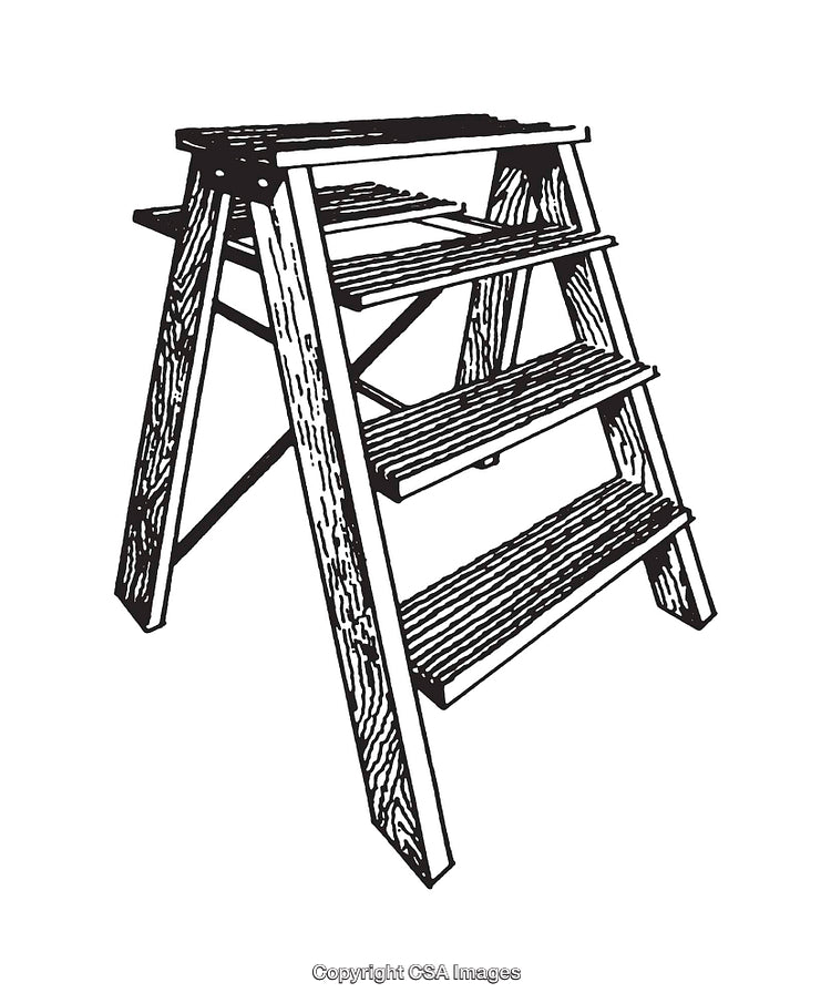 Detailed Line Art of a Wooden Ladder in Monochrome Illustration Style