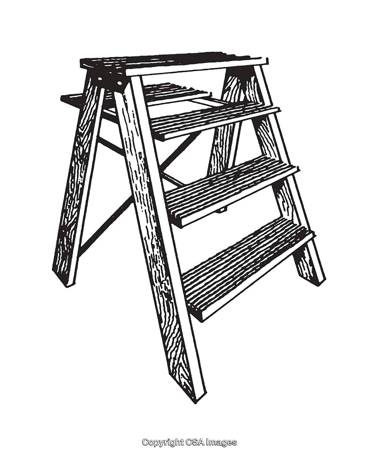 Detailed Line Art of a Wooden Ladder in Monochrome Illustration Style