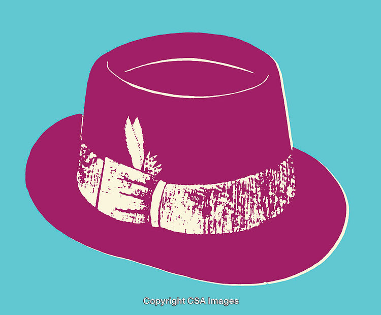 Vibrant Retro Illustration of a Fedora Hat With Feather Adornment