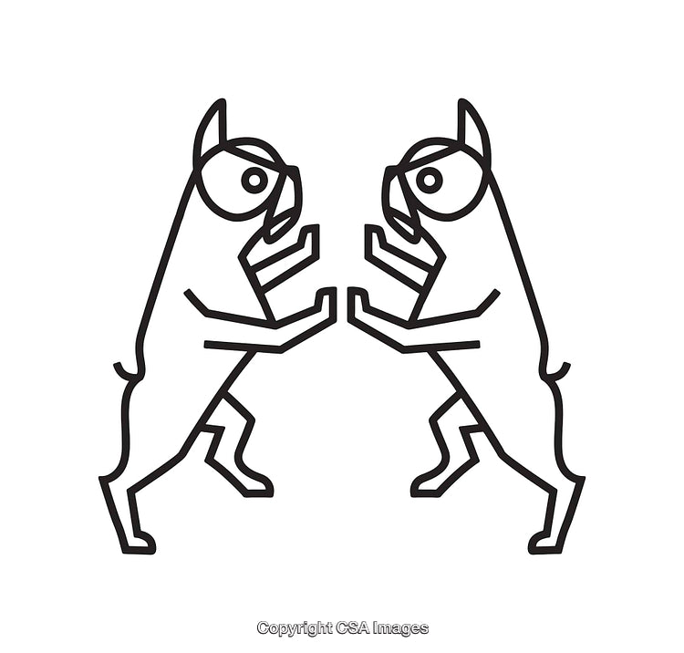 Two Symmetrical Standing Animals in Black and White Line Art Style