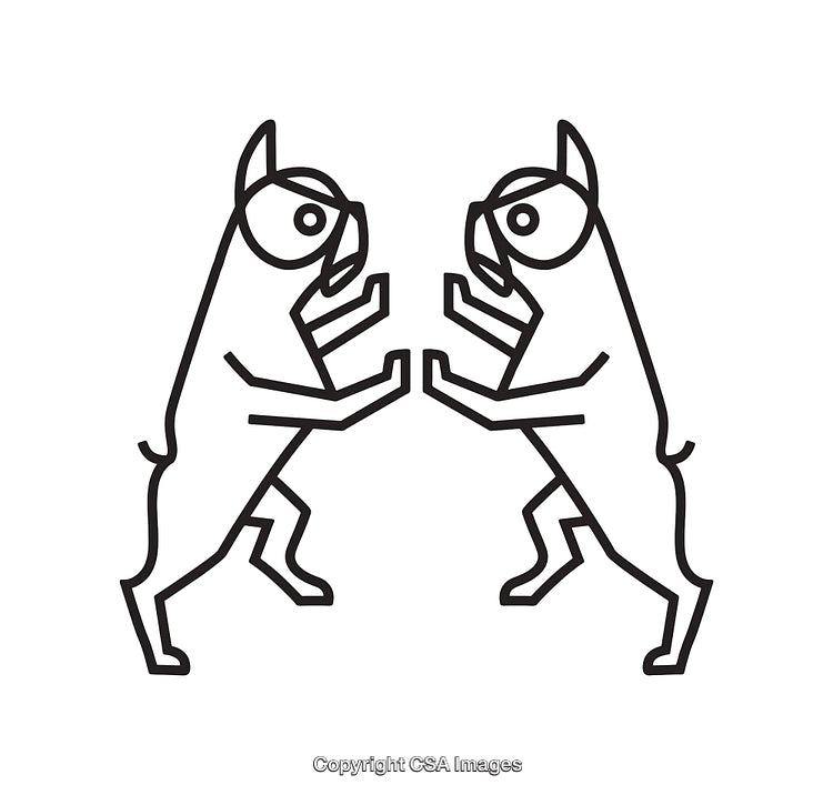 Two Symmetrical Standing Animals in Black and White Line Art Style