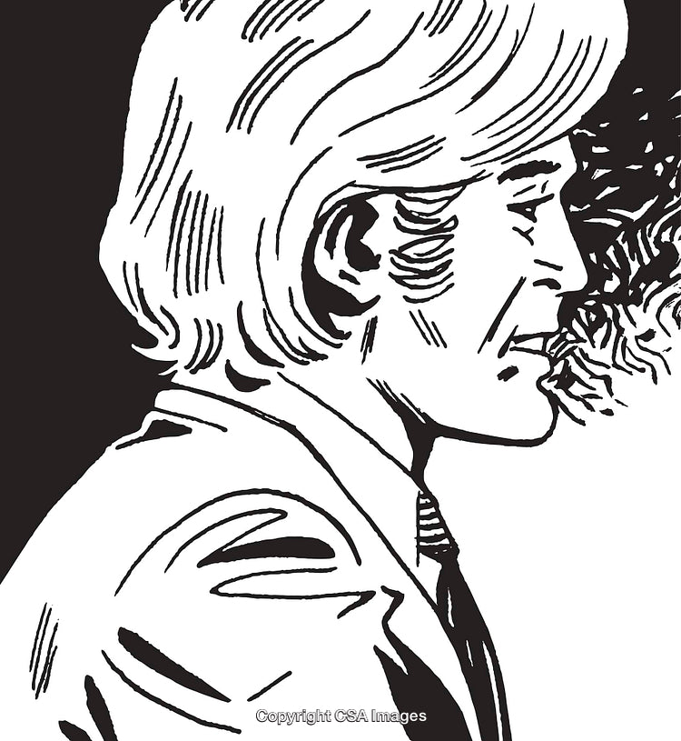 Black and White Illustration of a Profile View of a Smoking Man