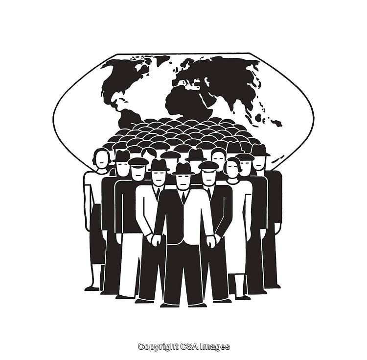 Black and White Illustration of a Group and Global Map