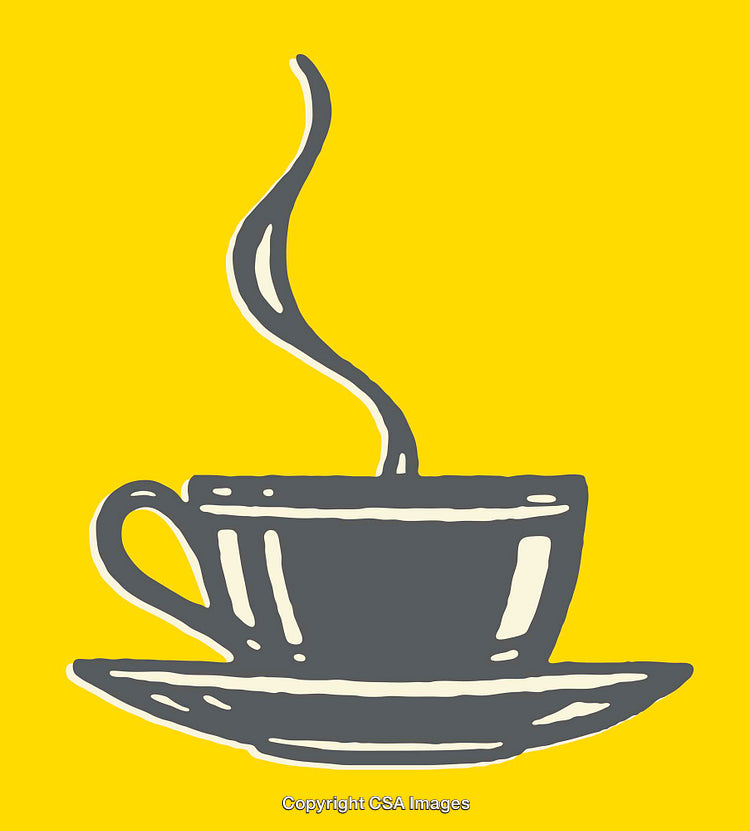 Steaming Coffee Cup Drawing on Bright Yellow Background