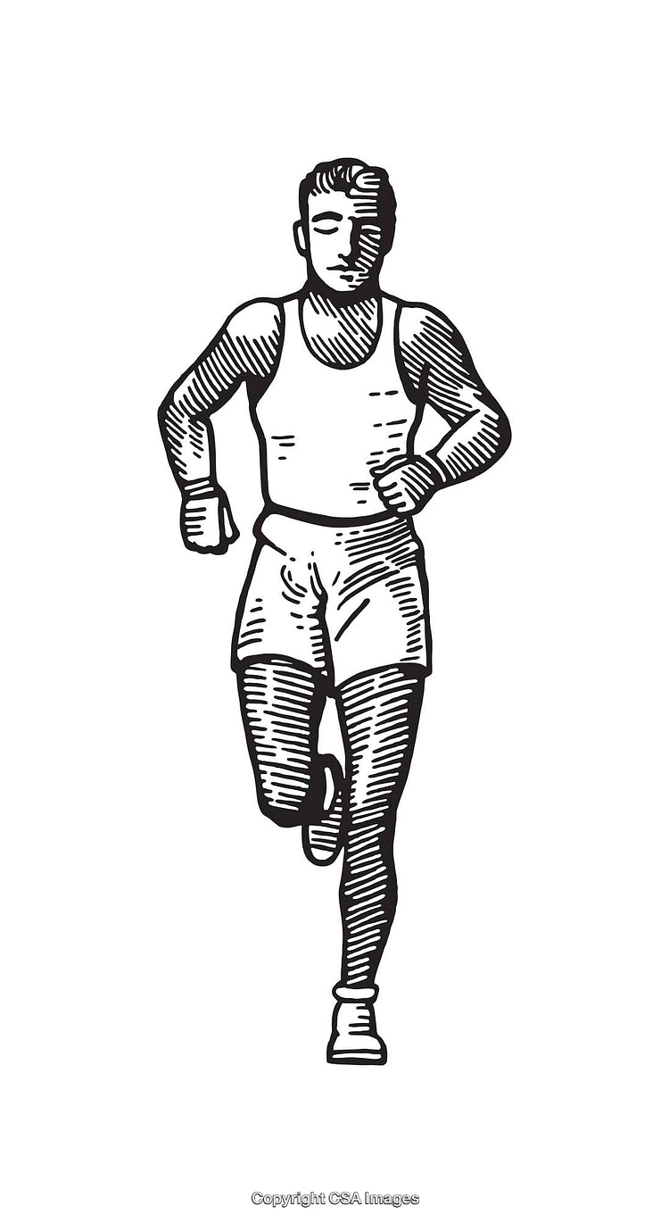 Black and White Line Art Illustration of a Jogger in Motion