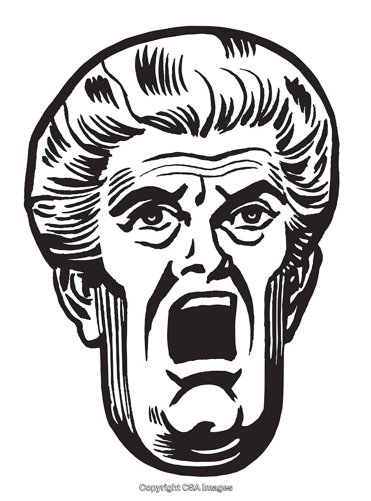 Retro Styled Illustration of an Expressive Face Displaying Strong Emotion