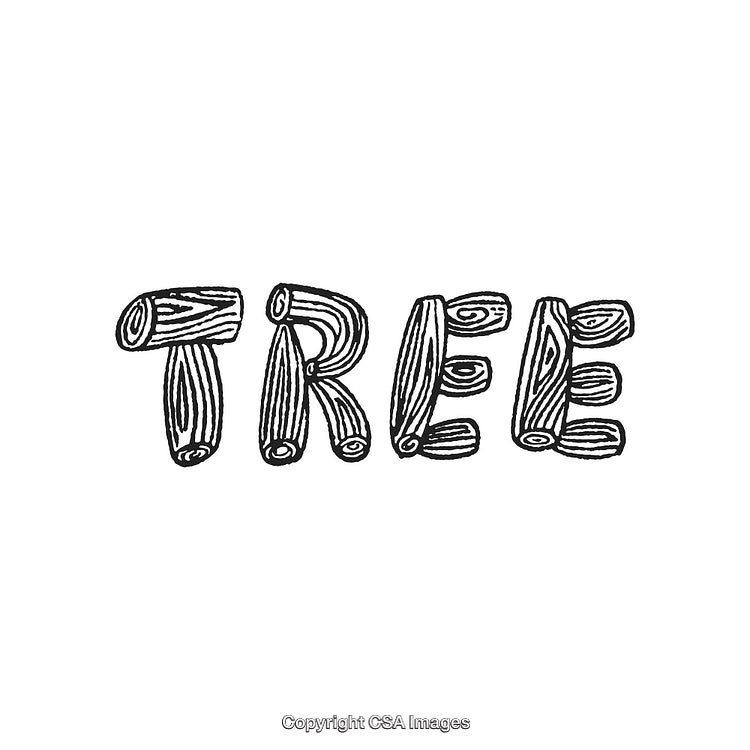 Playful Tree Lettering Design with Nature-Inspired Wooden Log Aesthetic