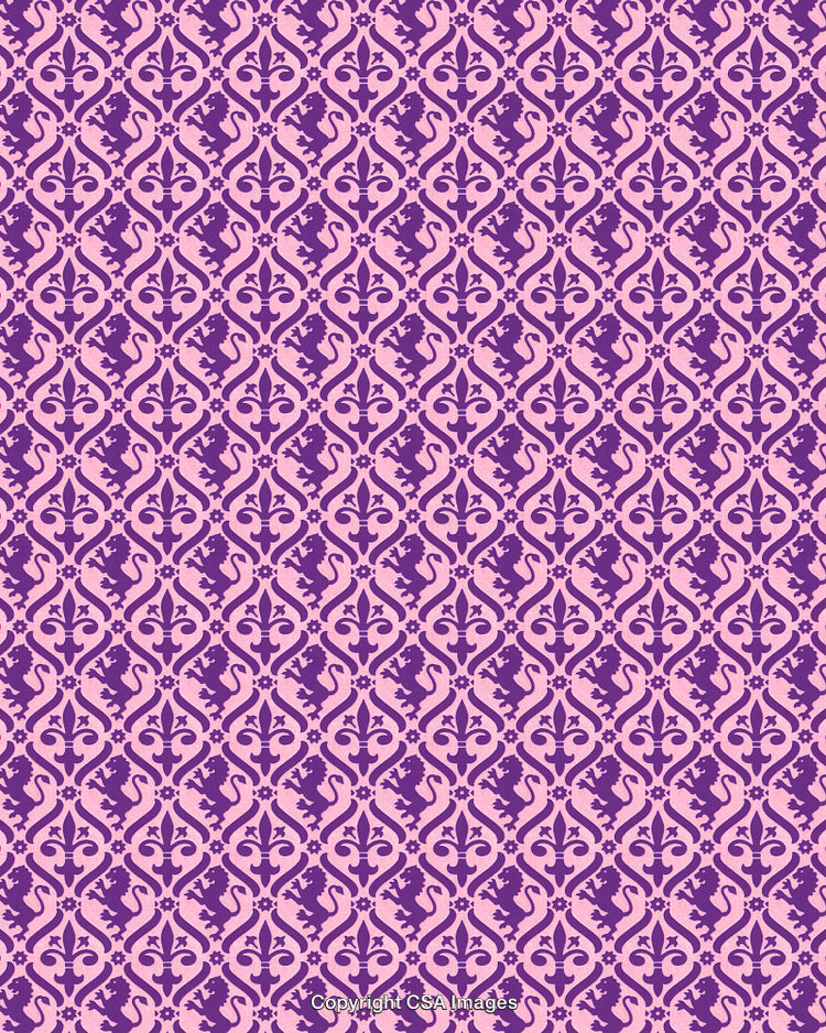 Purple Rampant Lion and Fleur-de-Lis Pattern