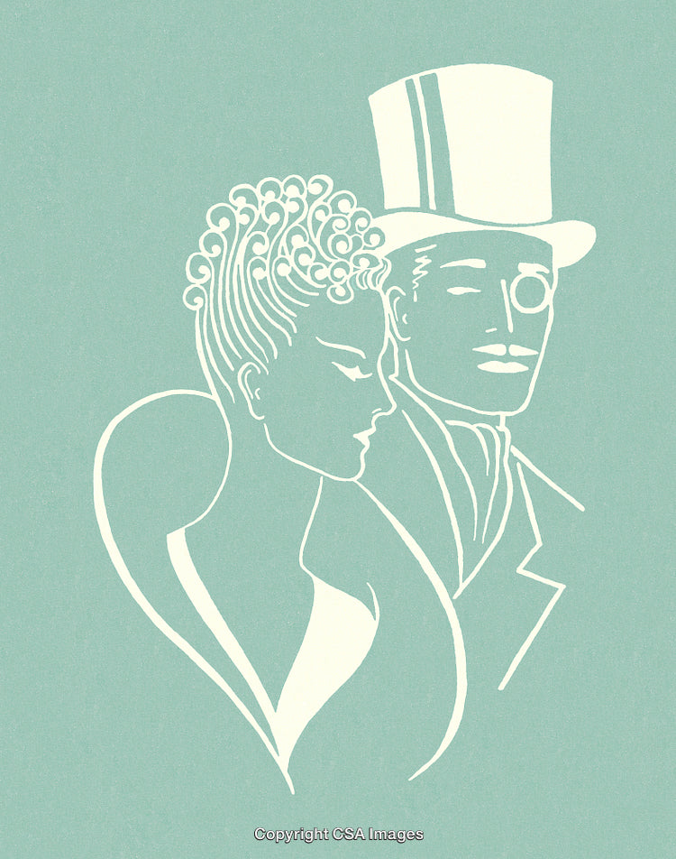 Elegant Retro Portrait of Man and Woman in Vintage Formal Wear