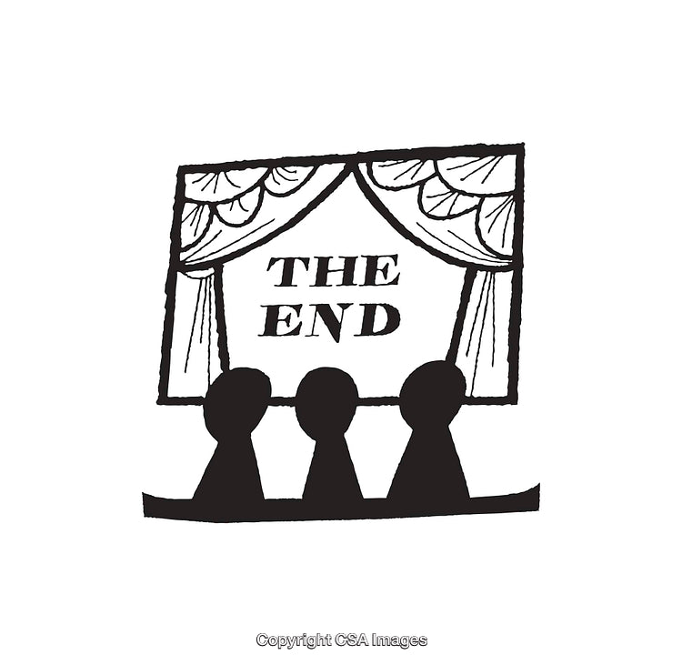 Vintage Cinema Scene Featuring Audience Watching 'The End' on the Screen