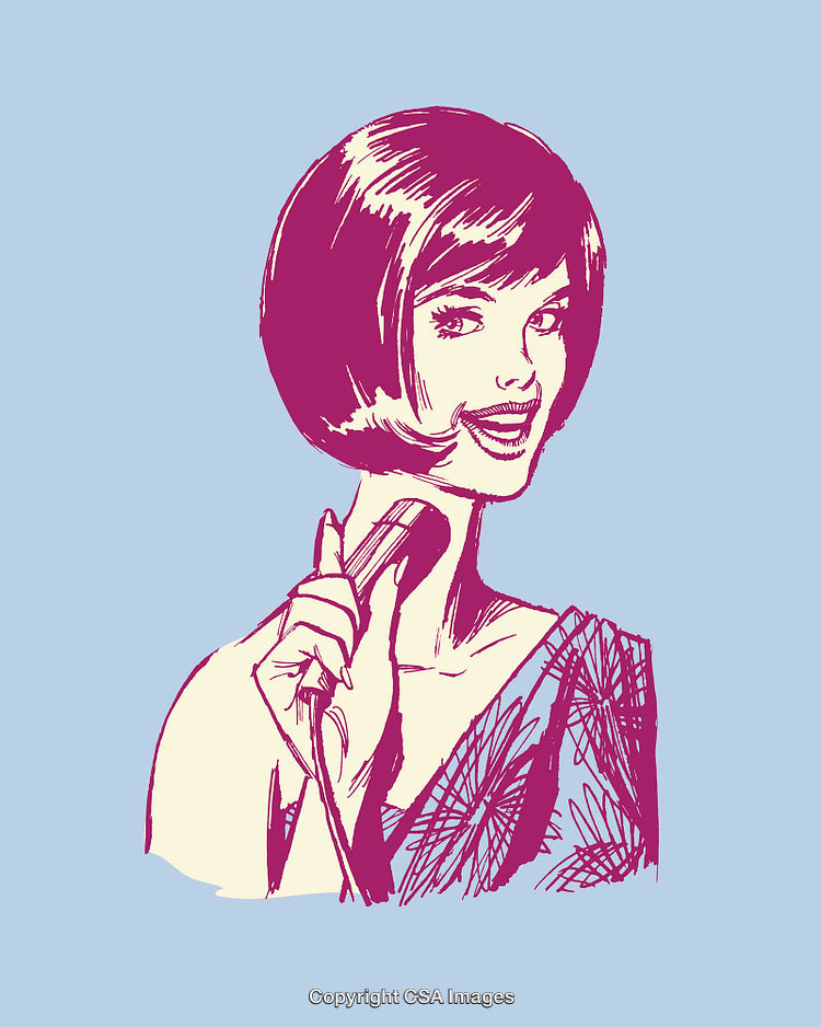 Retro Style Art of a Singing Woman Holding a Microphone