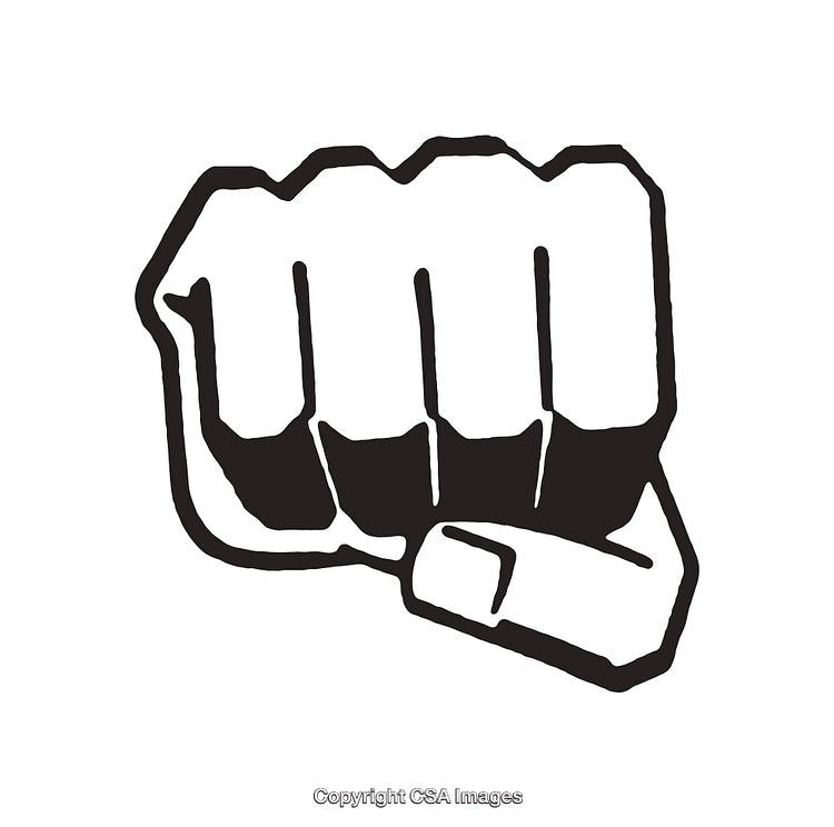 Black and White Line Art Illustration of a Stylized Fist Symbol