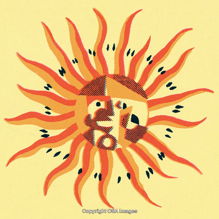 Vintage Illustrated Sun with Abstract Colorful Artistic Pattern
