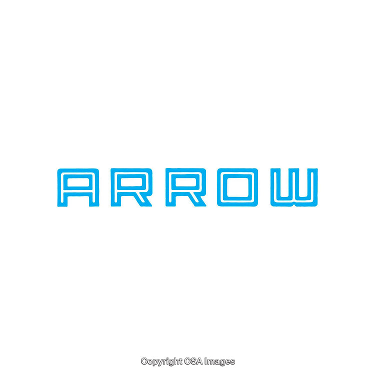 Blue Arrow Text Design in Futuristic Geometric Style on White Background