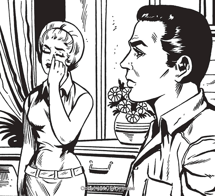 Illustrated Emotional Scene Depicting Sadness Between Two Individuals