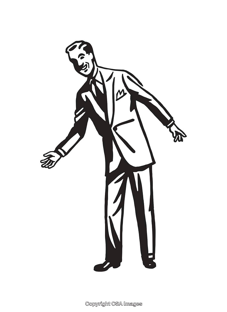 Retro Vintage Style Illustration of a Gentleman Welcoming Gesture in Black and White