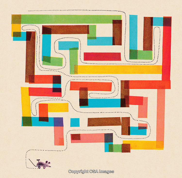 Colorful Maze Puzzle with Decorative Blocks and Playful Artwork