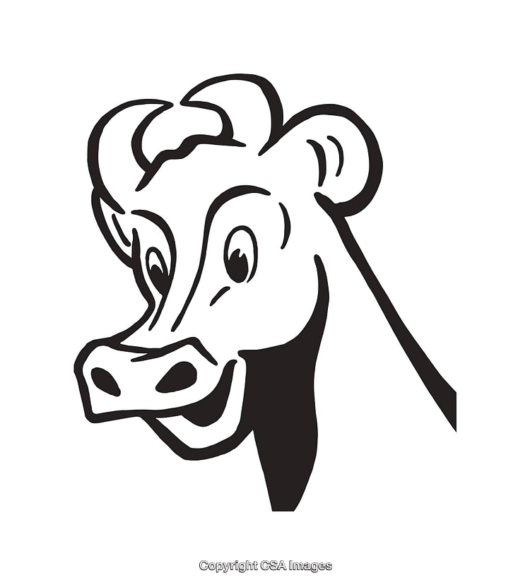 Black and White Cow Illustration with Smiling Expression