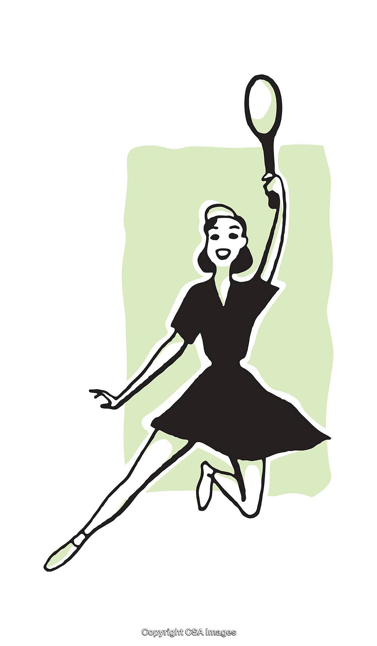 Retro Illustration of a Happy Woman Playing Tennis in Motion