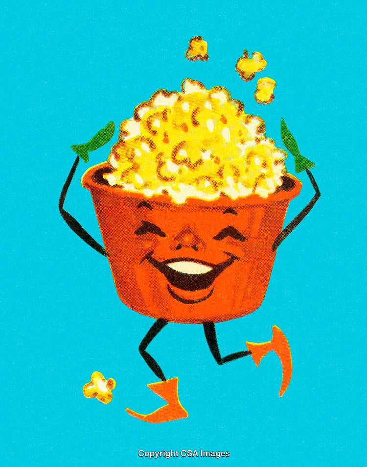 Smiling Animated Popcorn Mascot With Cheerful Expression on Blue Background