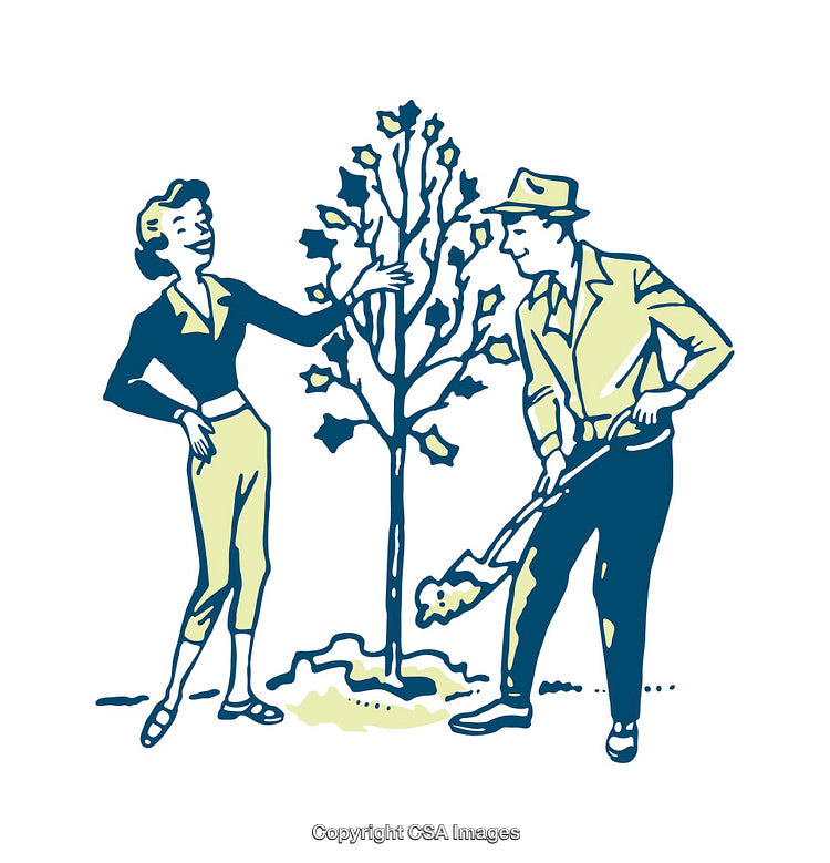 Vintage Illustration of a Couple Planting a Tree Together