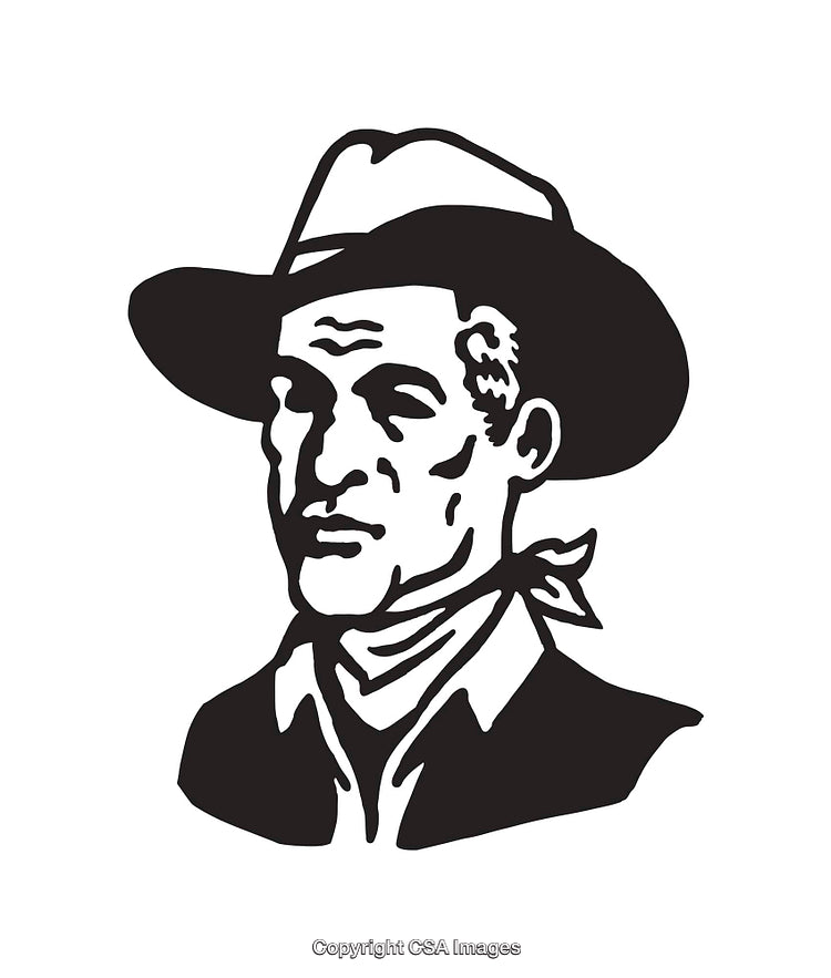 Vintage Black and White Line Art of a Cowboy Portrait Illustration
