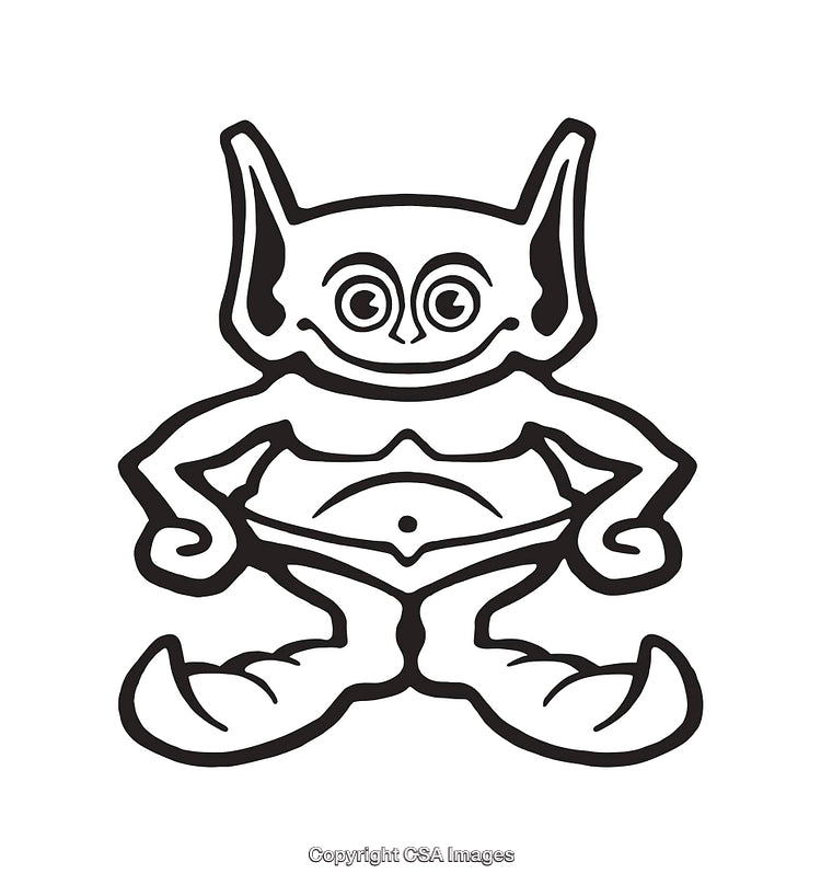 Black and White Line Art of a Whimsical Cartoon Creature