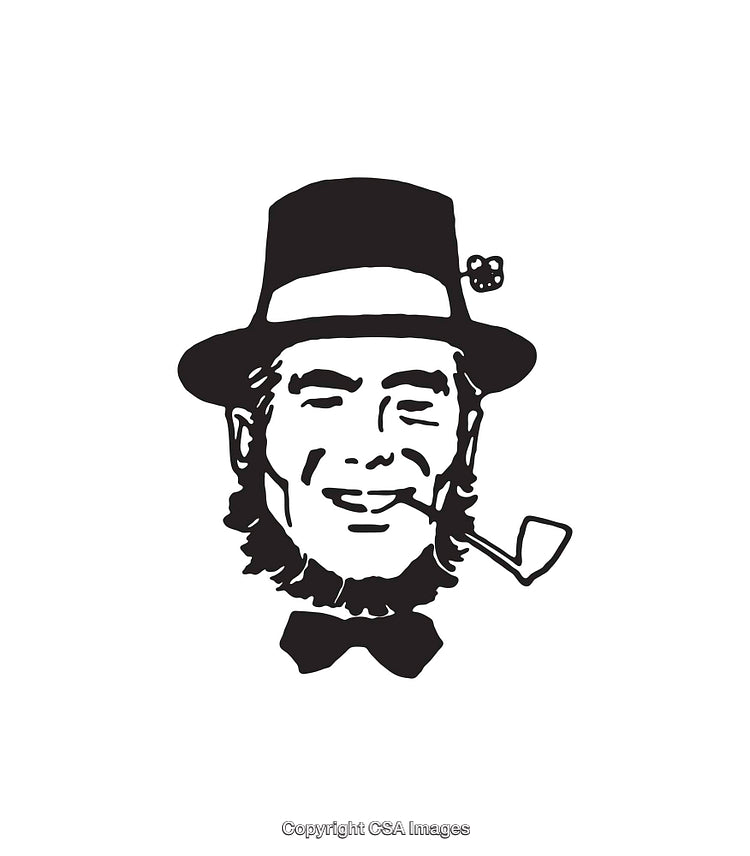 Vintage Line Artwork of a Gentleman with Pipe and Hat