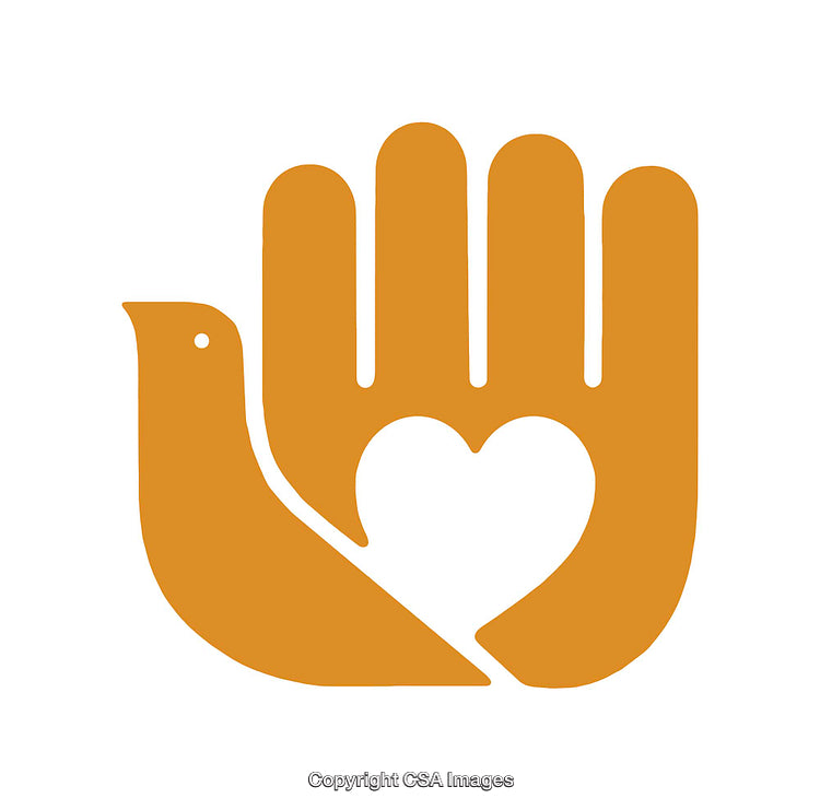 Orange Hand With Heart and Bird Symbolizing Peace and Care