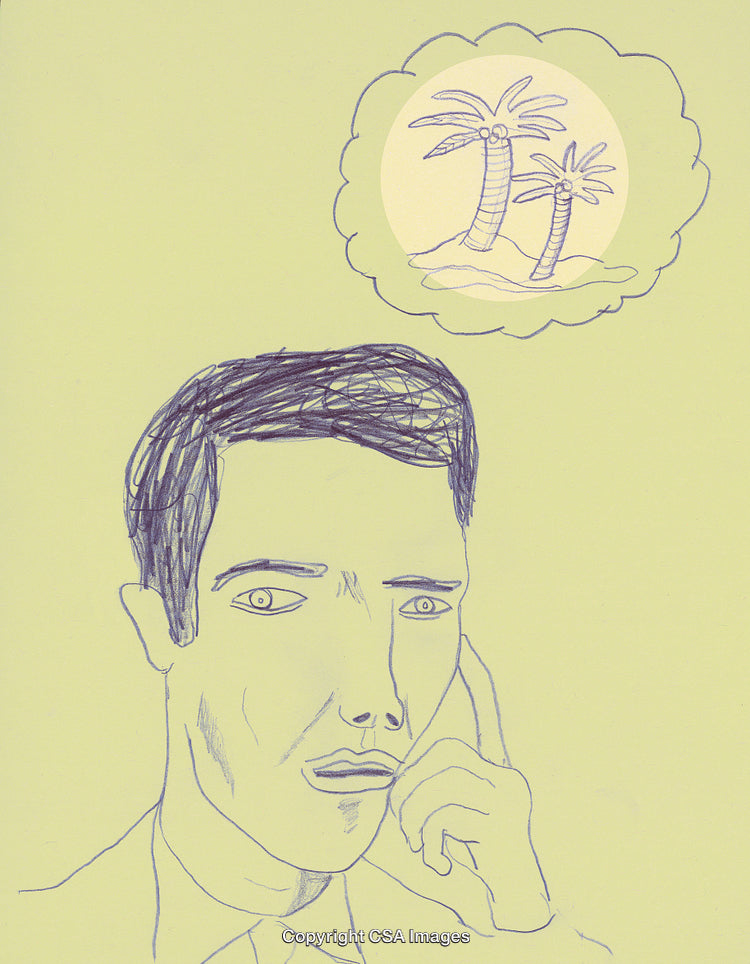 Sketch of a Person Dreaming About a Tropical Island Vacation