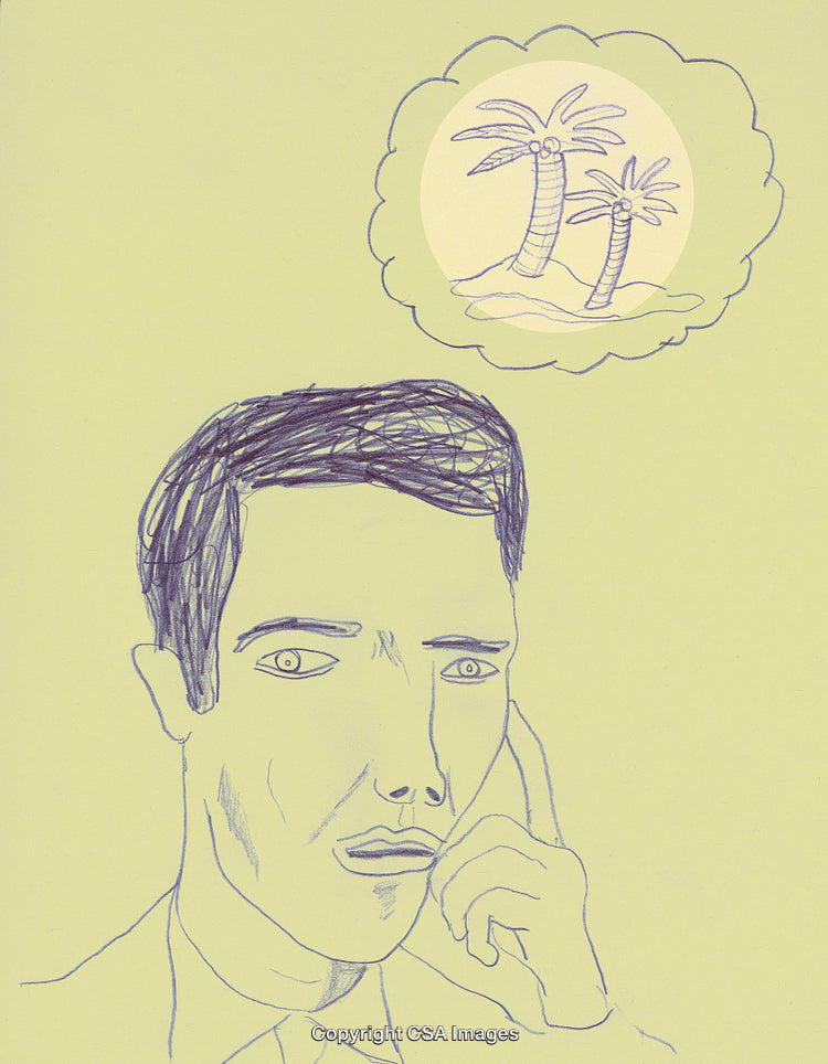 Sketch of a Person Dreaming About a Tropical Island Vacation