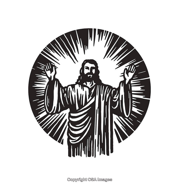 Black and White Religious Icon of Jesus with Radiating Lines