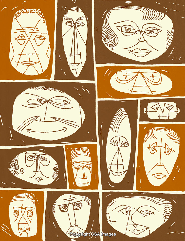 Abstract Expressionist Artwork Featuring Cubist Inspired Faces with Unique Shapes