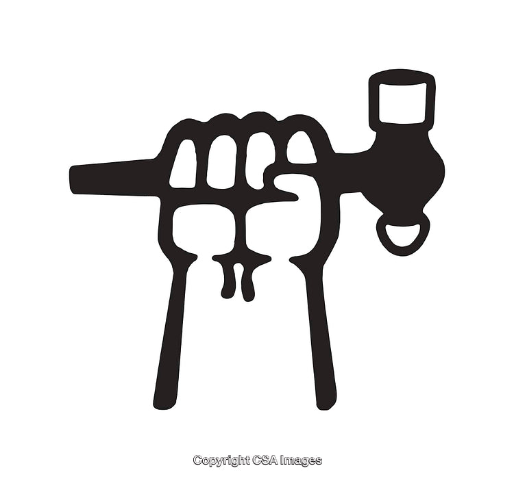 Black and White Illustration of a Hand Holding a Hammer