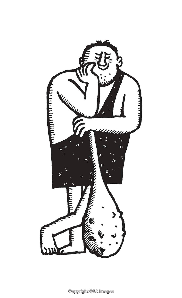 Black and White Line Art of a Thoughtful Caveman Illustration
